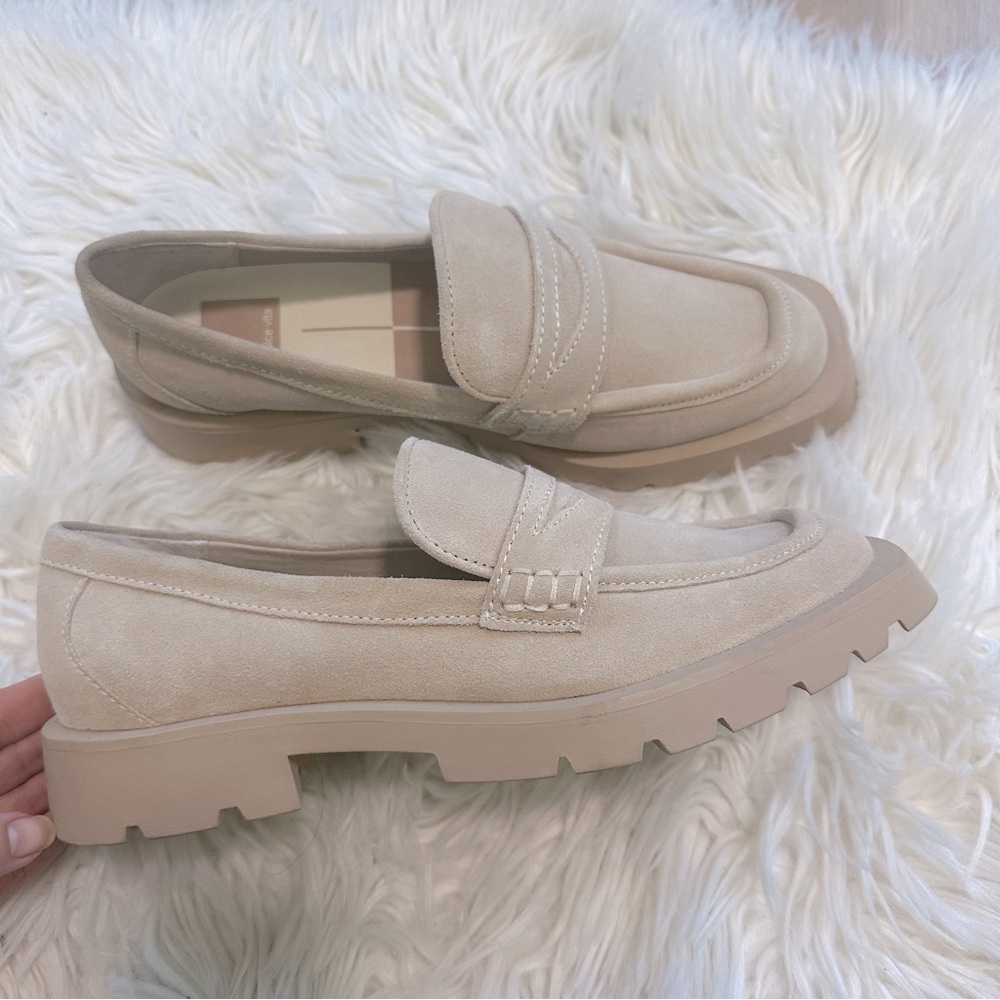 Dolce Vita Blush Nude Suede Chunky Loafers - Picture 5 of 9